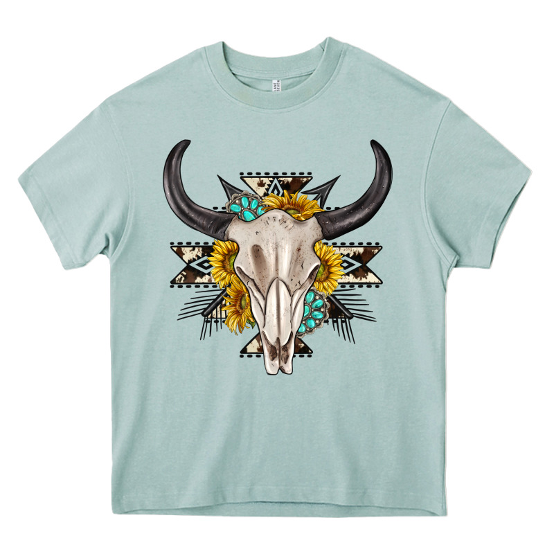 Cow Aztec Western Bull Skull Heavy Core Tee by texasbilliewilder | Teevron