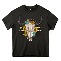 Asphalt cow aztec western bull skull Heavy Core Tee - texasbilliewilder