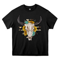 Black cow aztec western bull skull Heavy Core Tee - texasbilliewilder