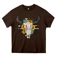 Chocolate Brown cow aztec western bull skull Heavy Core Tee - texasbilliewilder
