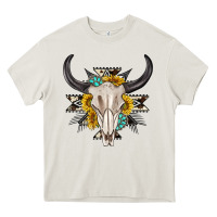 Cream cow aztec western bull skull Heavy Core Tee - texasbilliewilder