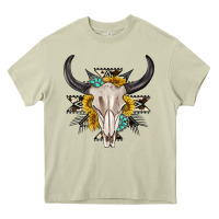Mossy cow aztec western bull skull Heavy Core Tee - texasbilliewilder