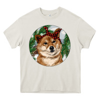 Cream Shiba Inu Christmas Heavy Core Tee - RanaPortraitStore