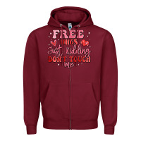 Burgundy free hugs just kidding don't touch me Zipper Hoodie - MaliasSmallBusiness