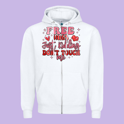 Free Hugs Just Kidding Don't Touch Me Zipper Hoodie Designed By Maliassmallbusiness
