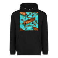 Black Lake Canoe And Fish With Reeds And Leopard Seamless Pattern Bbs Heavyweight Hoodie - BundleAndBundleShop