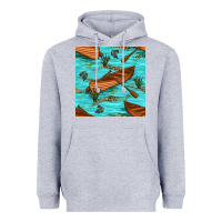Heather Grey Lake Canoe And Fish With Reeds And Leopard Seamless Pattern Bbs Heavyweight Hoodie - BundleAndBundleShop