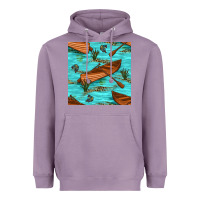 Lavender Lake Canoe And Fish With Reeds And Leopard Seamless Pattern Bbs Heavyweight Hoodie - BundleAndBundleShop