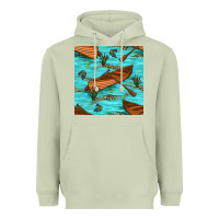 Matcha Lake Canoe And Fish With Reeds And Leopard Seamless Pattern Bbs Heavyweight Hoodie - BundleAndBundleShop