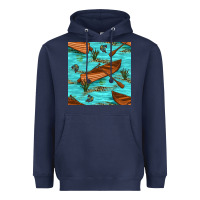 Navy Lake Canoe And Fish With Reeds And Leopard Seamless Pattern Bbs Heavyweight Hoodie - BundleAndBundleShop