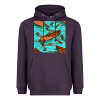 Plum Lake Canoe And Fish With Reeds And Leopard Seamless Pattern Bbs Heavyweight Hoodie - BundleAndBundleShop
