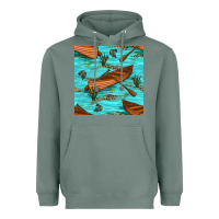 Sage Lake Canoe And Fish With Reeds And Leopard Seamless Pattern Bbs Heavyweight Hoodie - BundleAndBundleShop