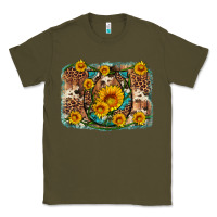 Army Green sunflower gemstone leopard cowhide horseshoe background Classic Tee - Artiststas