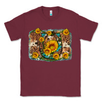 Burgundy sunflower gemstone leopard cowhide horseshoe background Classic Tee - Artiststas