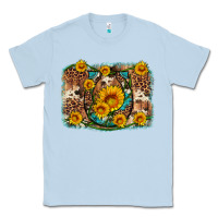 Dusty Blue sunflower gemstone leopard cowhide horseshoe background Classic Tee - Artiststas