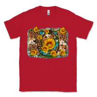 Red sunflower gemstone leopard cowhide horseshoe background Classic Tee - Artiststas