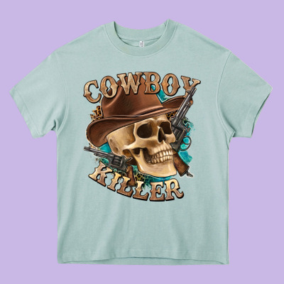 Cowboy Killer With Skull Heavy Core Tee Designed By Texasbilliewilder