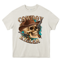 Cream cowboy killer with skull Heavy Core Tee - texasbilliewilder