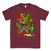 Burgundy skeleton with sombrero and tequila Classic Tee - AdoDesignShop