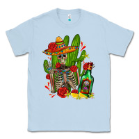 Dusty Blue skeleton with sombrero and tequila Classic Tee - AdoDesignShop