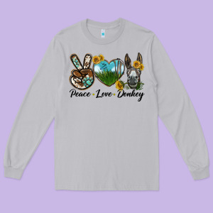 Peace Love Donkey Head Long Sleeve Tee Designed By Lillyallendesigns