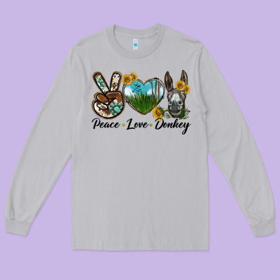 Peace Love Donkey Head Long Sleeve Tee Designed By Lillyallendesigns