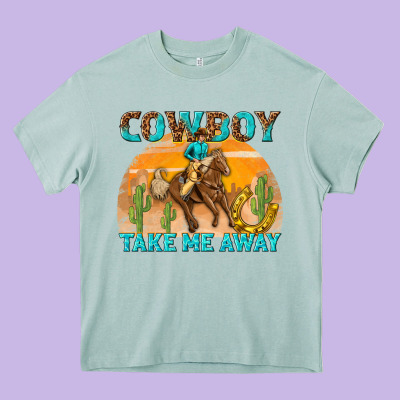 Cowboy Take Me Away Heavy Core Tee Designed By Texasbilliewilder
