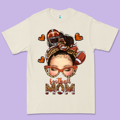 Premium Tee football messy bun mom