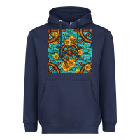 Navy Lake Boat Rudder And Sunflowers Seamless Pattern Heavyweight Hoodie - BundleAndBundleShop