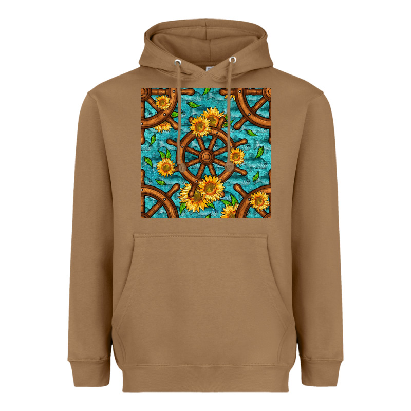 Lake Boat Rudder And Sunflowers Seamless Pattern Heavyweight Hoodie by BundleAndBundleShop | Teevron