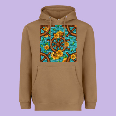 Lake Boat Rudder And Sunflowers Seamless Pattern Heavyweight Hoodie Designed By Bundleandbundleshop