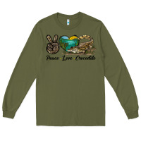 Army Green Peace Love Crocodile Long Sleeve Tee - LillyAllenDesigns