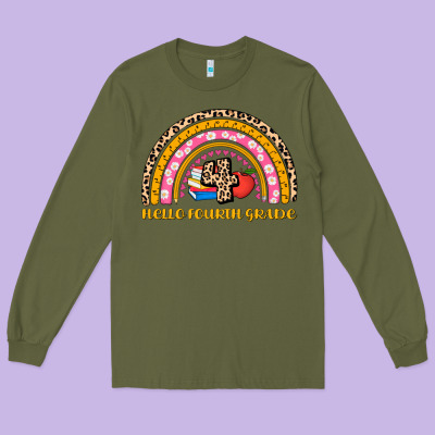 Back To School Rainbow Hello Fourth Grade Long Sleeve Tee Designed By Adodesignshop