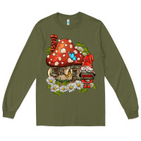Army Green welcome gnome ladybug Long Sleeve Tee - BarkalooDesign