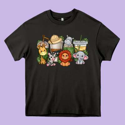 Cute Baby Safari Animals Coffee Cups Heavy Core Tee Designed By Texasbilliewilder