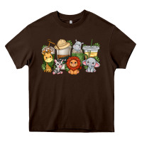 Chocolate Brown cute baby safari animals coffee cups Heavy Core Tee - texasbilliewilder
