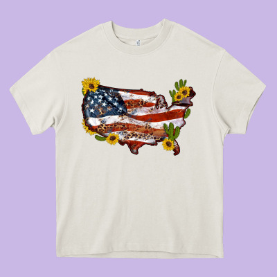 Usa Map With Sunflower And Cactus Heavy Core Tee Designed By Artiststas