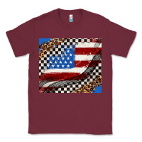 Burgundy American flag and race flag Classic Tee - AdoDesignShop