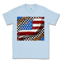 Dusty Blue American flag and race flag Classic Tee - AdoDesignShop