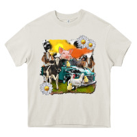 Cream cowhide farm truck with farm animals Heavy Core Tee - texasbilliewilder