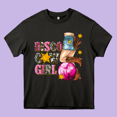Disco Cowgirl Heavy Core Tee Designed By Texasbilliewilder