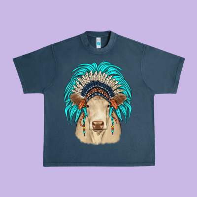 Charolais Indian Headdress Urban Heavy Tee Designed By Jahusdesignshop