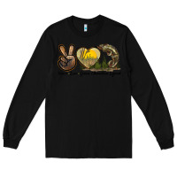 Black Peace Love Green Chameleon Lizard Long Sleeve Tee - LillyAllenDesigns