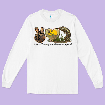 Peace Love Green Chameleon Lizard Long Sleeve Tee Designed By Lillyallendesigns