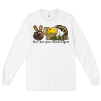 White Peace Love Green Chameleon Lizard Long Sleeve Tee - LillyAllenDesigns
