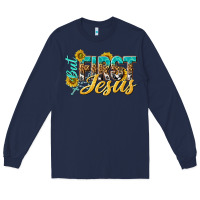 Navy but first jesus Long Sleeve Tee - NancyCooperArtShop
