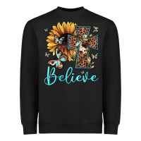 Black believe leopard cross sunflower butterfly Heavyweight Sweatshirt - JahusDesignShop