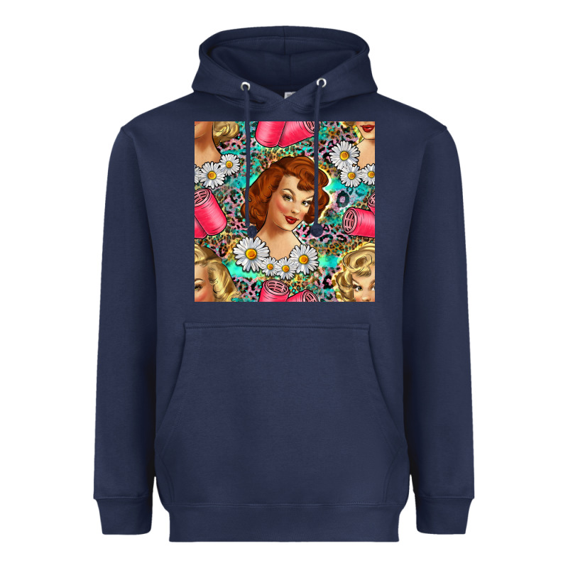 Hairdresser Western Girl And Hair Curler Seamless Pattern Bbs Heavyweight Hoodie by BundleAndBundleShop | Teevron