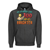 Charcoal Heather my students 100 days brighter Zipper Hoodie - MaliasSmallBusiness