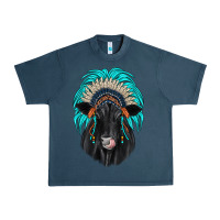 Midnight Navy black angus indian headdress Urban Heavy Tee - JahusDesignShop